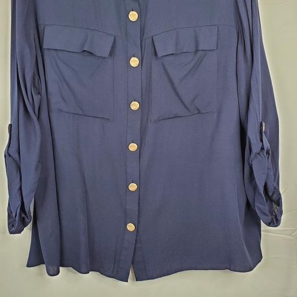 City Chic Long Sleeve Tunic Size XL/22 Button Front Blouse with Pockets Viscose - Picture 3 of 14